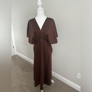 BHLDN Amelia Deep-V Satin Maxi Dress. Size 10